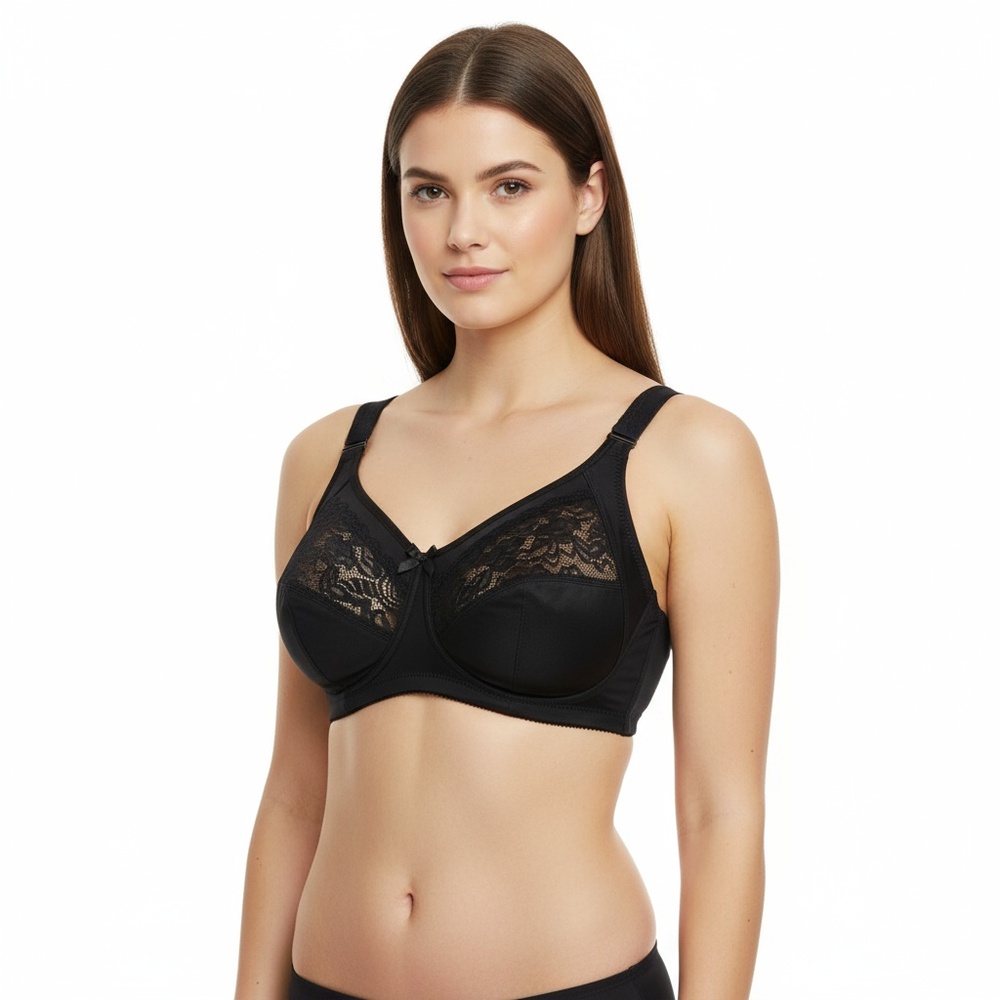 Glamorise Size 40C Wireless Bra Black Lace Detail‎ Adjustable Straps